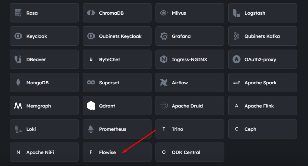 Flowise within Qubinets dashboard