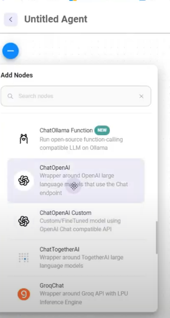 Selecting the chat model in Flowise