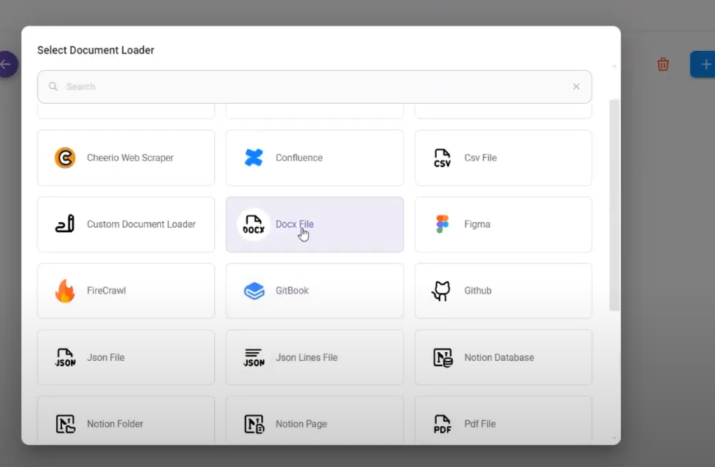 Selecting a Document Loader in Flowise