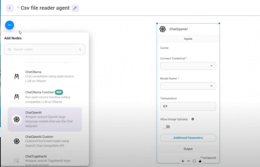 Selecting the chat models within Flowise